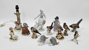 Collection of Goebel figures and animals, a figural table lamp base, 18.5cm high excluding fittings,