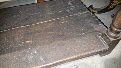 18th century oak dole cupboard, the two cupboard doors with turned spindle sections, carved and - Image 25 of 25