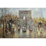 J Gaston (20th Century) Oil on board L'Arc de Triomphe, signed lower right, 89cm x 59cm