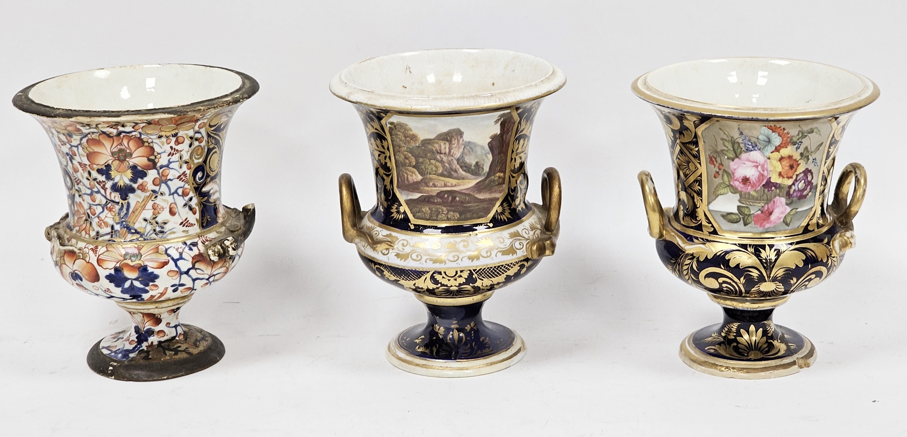 Three Derby porcelain vases, circa 1820, two with iron red cross batons D marks, comprising a - Image 6 of 10