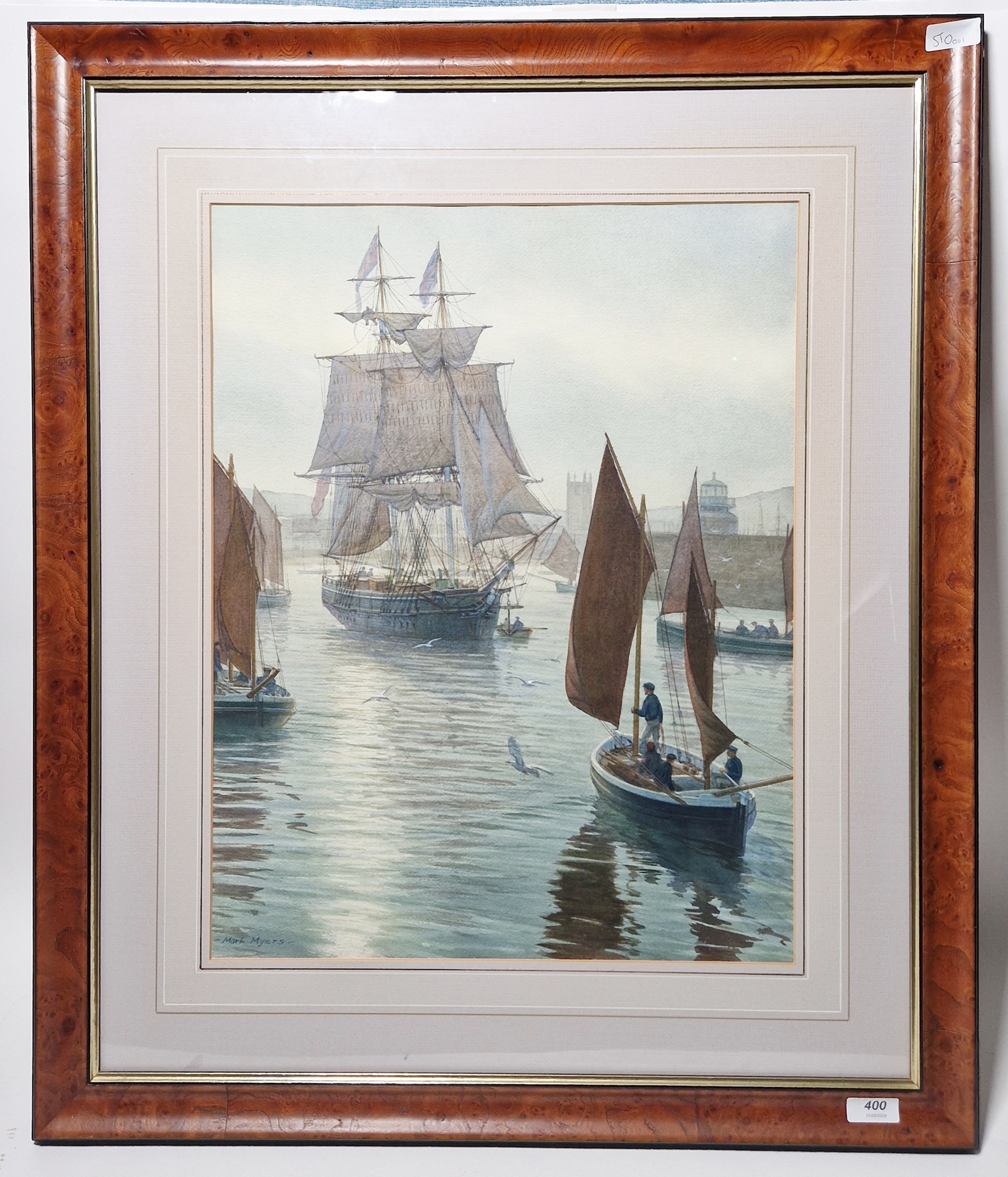 Mark Richard Myers (b.1945) Watercolour "Silver Tide, St. Ives (With Brig Eliza)", signed lower - Image 2 of 3