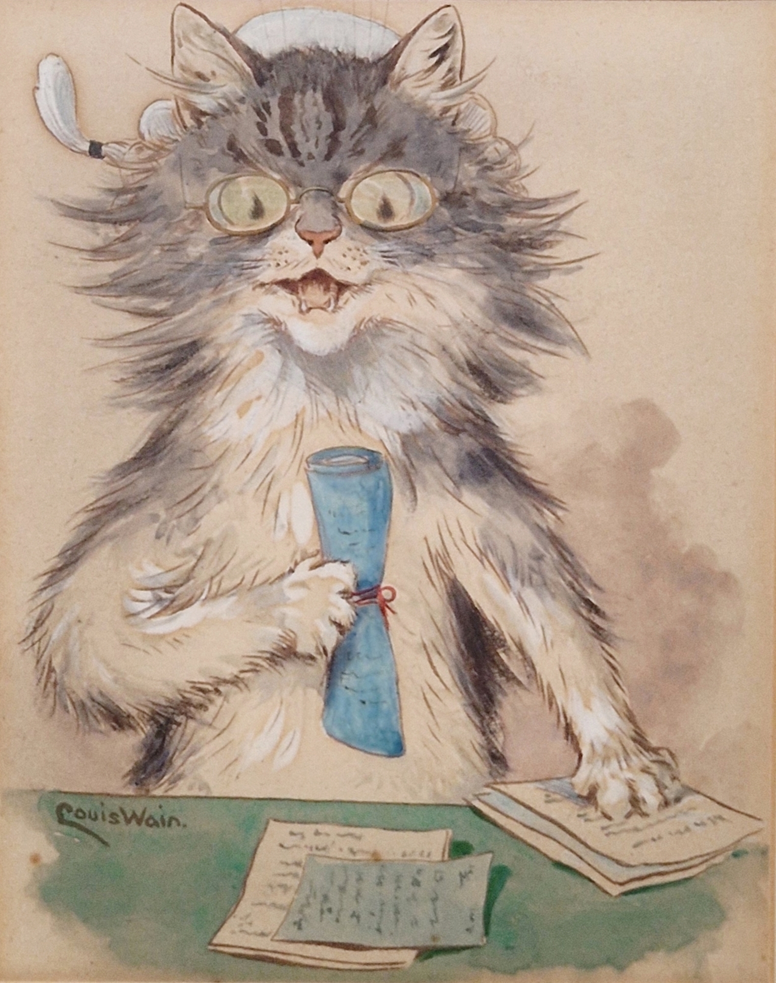 Louis Wain (1860-1939) Set of six watercolour and bodycolour drawings "Scenes from the Courts", - Image 3 of 11