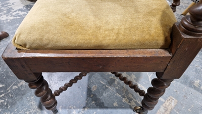 Late 19th/early 20th century oak corner chair with carved spiral supports and X-frame stretcher, - Image 32 of 44