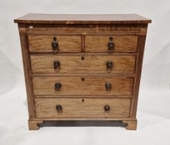 19th century mahogany chest of two short and three long graduated drawers having cockbead borders,