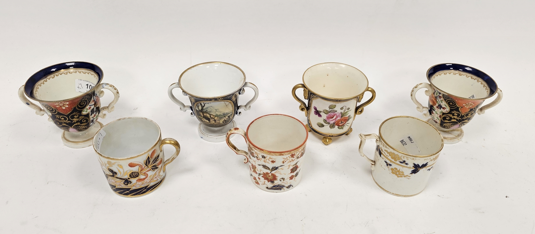 Group of Derby porcelain two-handled cups and a group of English porcelain coffee cans, circa 1820' - Image 2 of 6