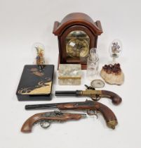 Display of dried flowers under glass dome, mid century, a gilt painted quartz geode, an onyx gilt