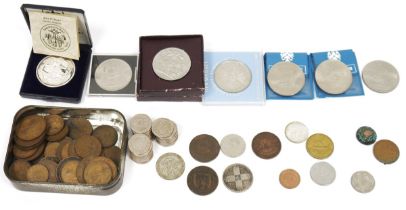 Assorted circulated and commemorative coinage, GB and commonwealth, including pre-decimal pennies,