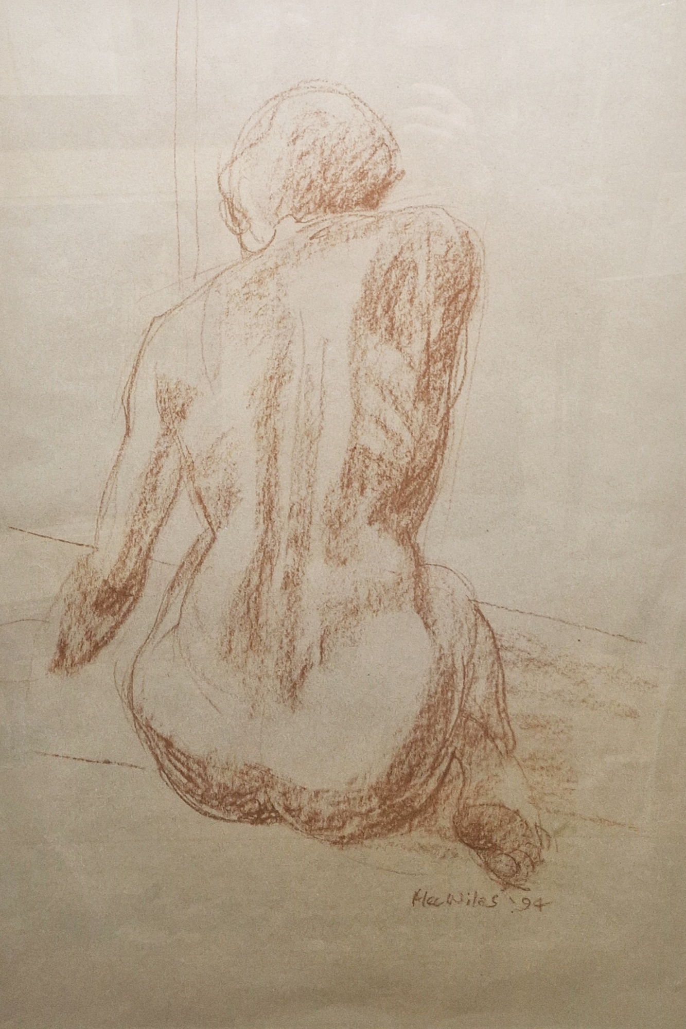 Robert Bryce Muir (b.1962) Charcoal and wash drawing 'Surfer' Nude male, rear view, signed in pencil - Image 2 of 6