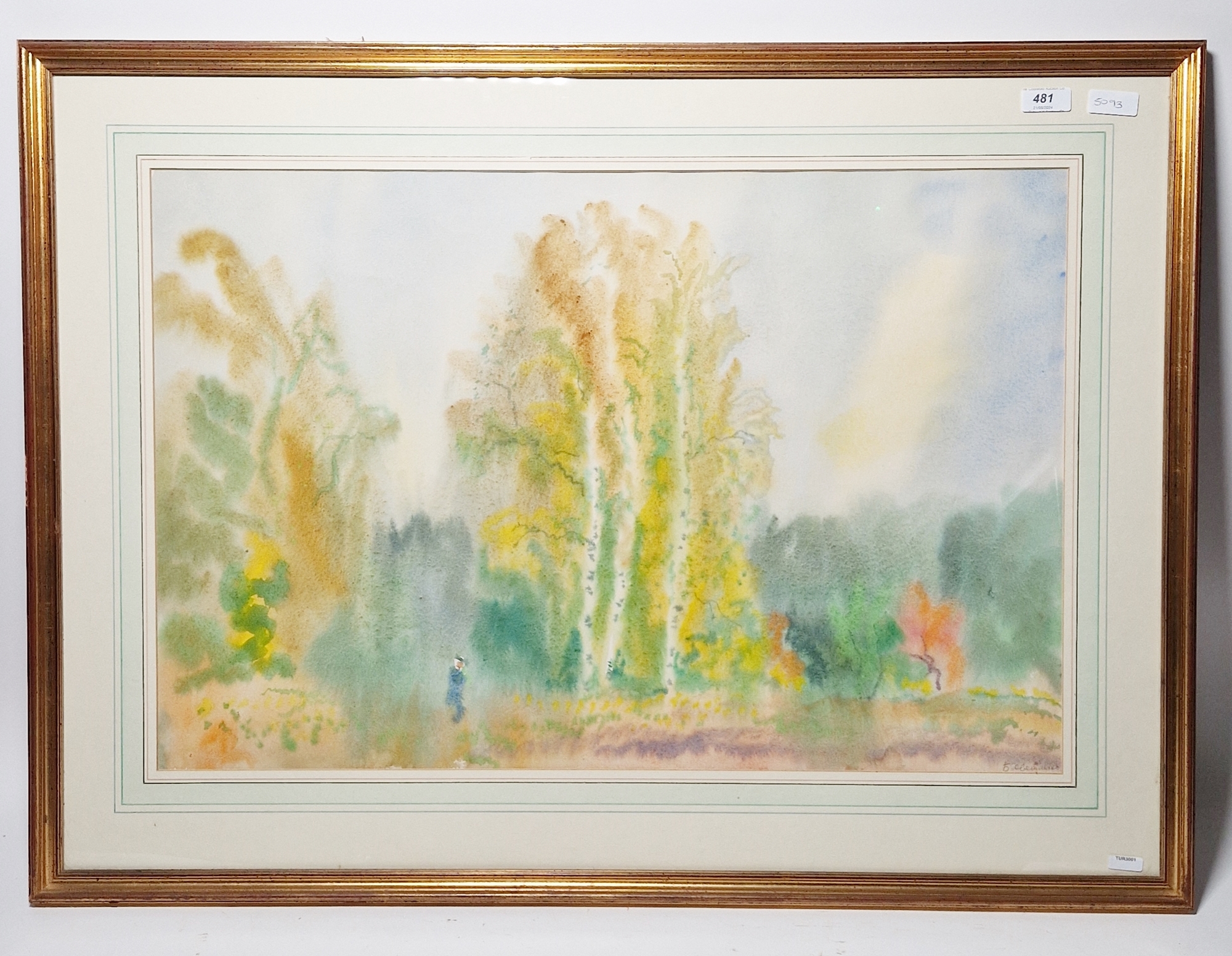 21st century continental school Watercolour on paper Figure in woodland, indistinctly signed - Image 2 of 3