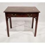 George III-style mahogany side table with frieze drawer, brass swan neck handles above fretwork