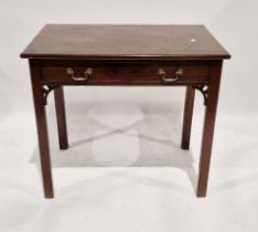 George III-style mahogany side table with frieze drawer, brass swan neck handles above fretwork