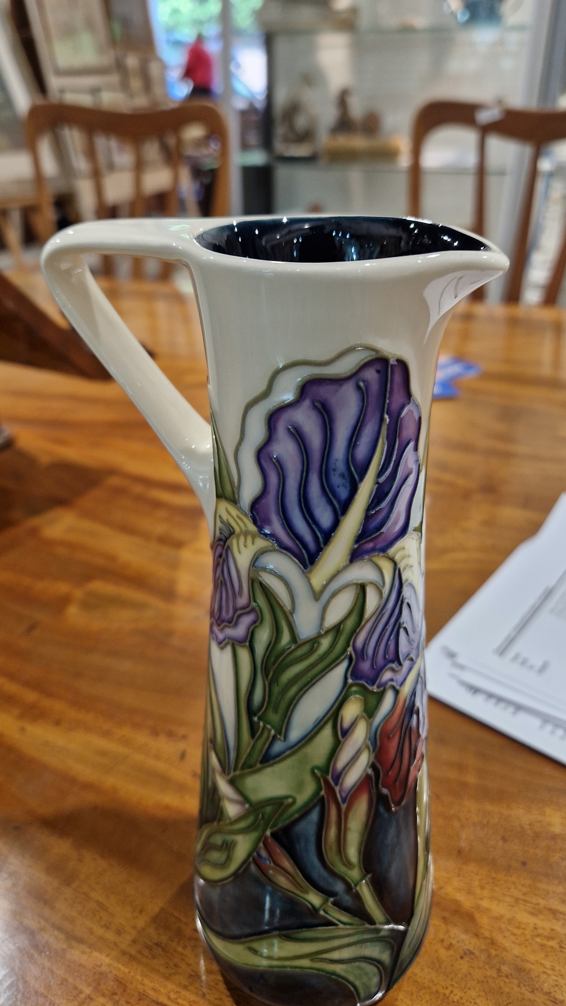 Contemporary Moorcroft tapering cylindrical jug decorated with iris pattern by Rachel Bishop, signed - Image 5 of 32