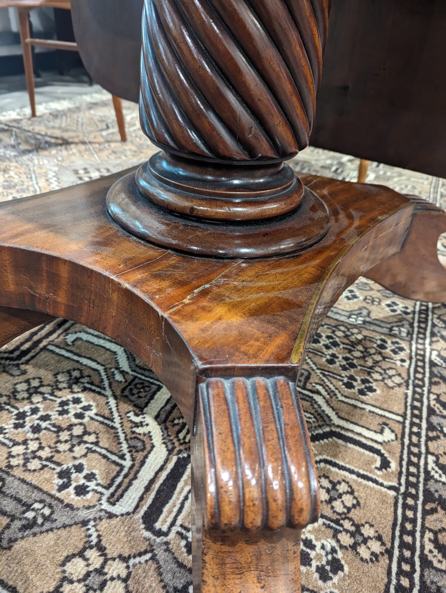 Regency mahogany breakfast table, rectangular with curved corners, rosewood inlaid banding, on large - Image 12 of 26