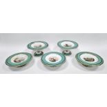 Mid 19th century English porcelain topographical part dessert service, with sea green borders