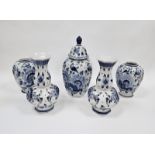 20th century Dutch Delft assembled five vase garniture, blue pattern no.246, Delft Holland & crown