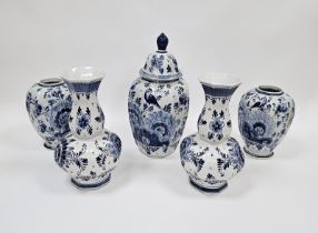 20th century Dutch Delft assembled five vase garniture, blue pattern no.246, Delft Holland & crown