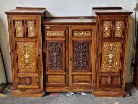 19th century rosewood and ivory inlaid cabinet, the ogee mould top above egg and dart cornice, the