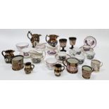 Group of early 19th century and later lustred pottery including a group of pink lustre tea wares,