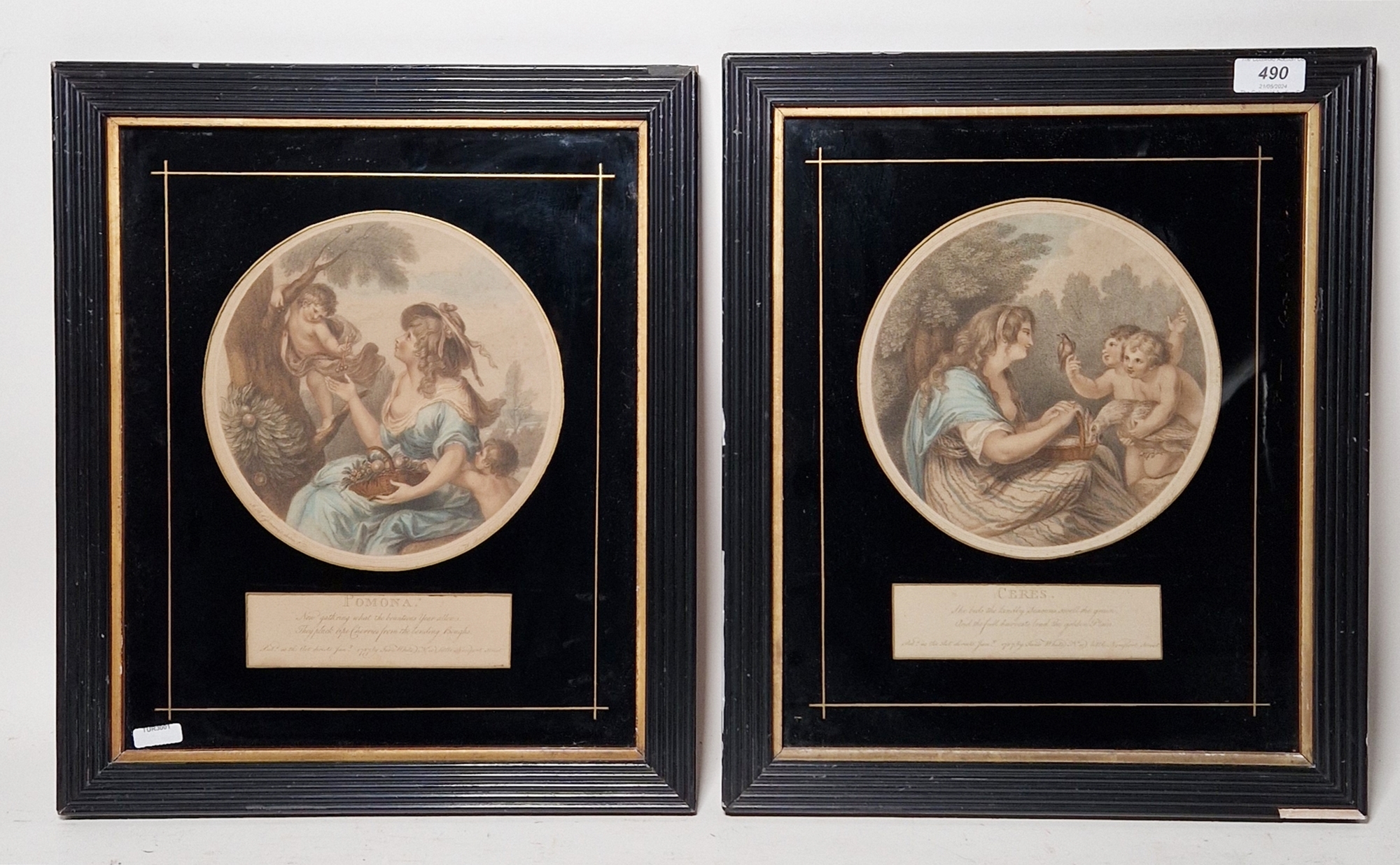 Francesco Bartolozzi after Cipriani Two 19th century hand coloured engravings of Ceres and Pomona, - Image 3 of 3