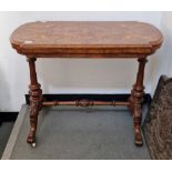 Late 19th century burr walnut hall table with inlaid marquetry scrolling foliate motifs, on carved