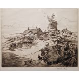 Robert H. Smith Etching Rural scene with windmill and dwelling, signed in pencil within margin,