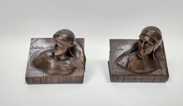 Pair bronze-effect book ends in the form of Beatrice and Dante busts, each 15cm wide x 15cm high x