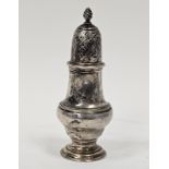 George III silver baluster spice caster, with pierced domed cover and spiral finial, on stepped