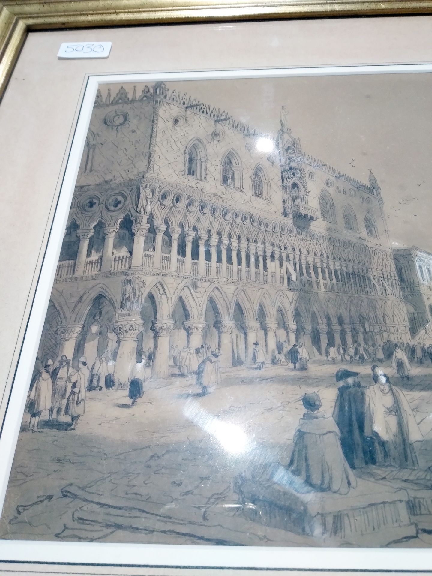 Samuel Prout (1783-1852) Pencil, pen, ink and grey wash heightened with white "The Doge's Palace, - Image 7 of 9