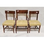 Set of 10 Regency-style mahogany dining chairs with boxwood stringing, curved overset shoulder