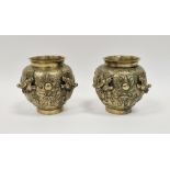 Pair of Chinese 20th century gilt bronze dragon vases, each with archaic character seal mark to