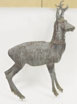 Grey-painted lead garden model of a deer, modelled standing foursquare, 84cm high  Condition