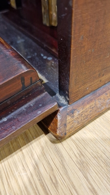 Edwardian marquetry inlaid fall-front stationery casket, the front with leather lined fold-out - Image 47 of 54