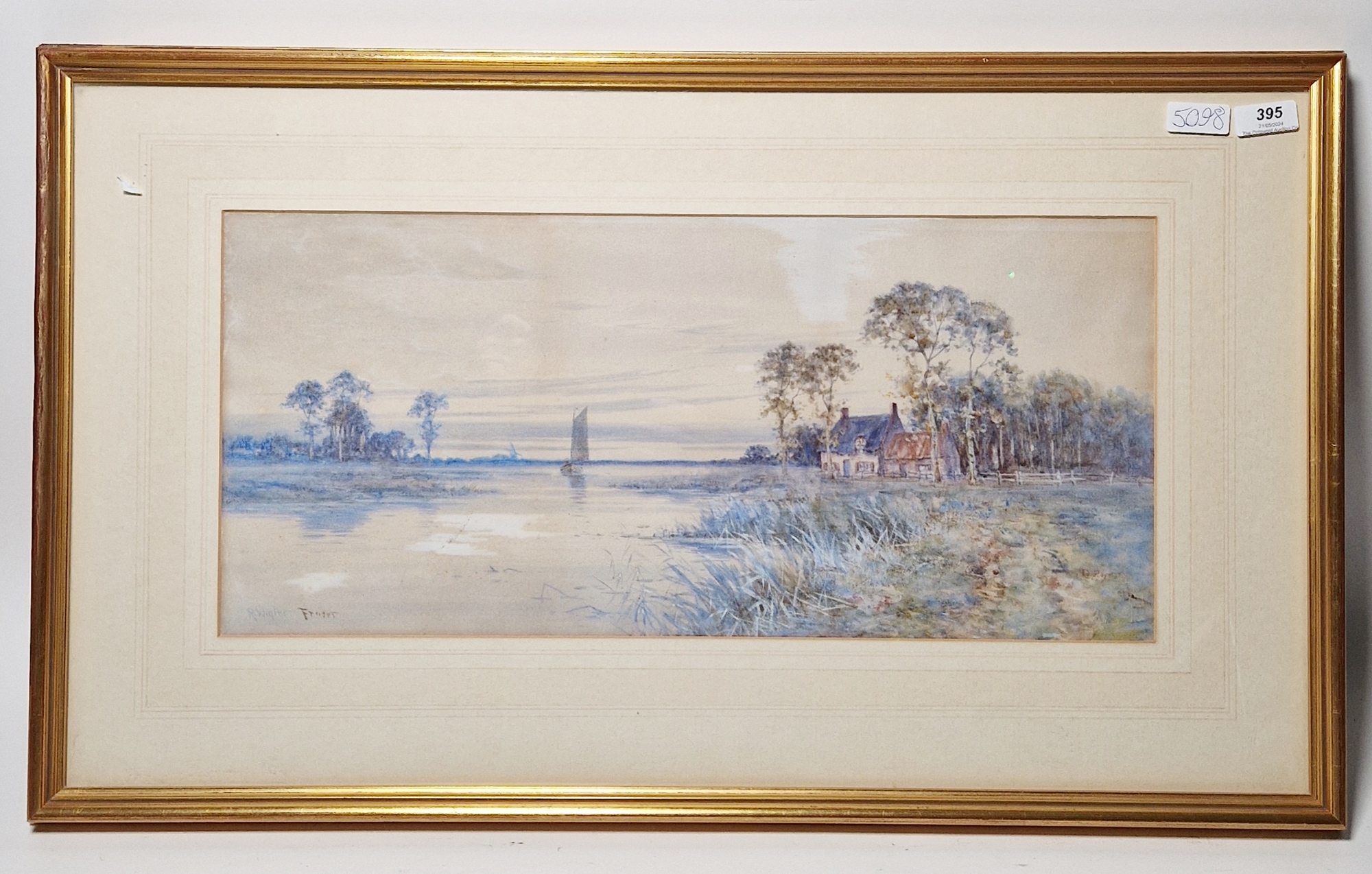 Robert Winter Fraser (1874-1904) Watercolour River scene with boat and dwellings, signed lower left, - Bild 2 aus 3