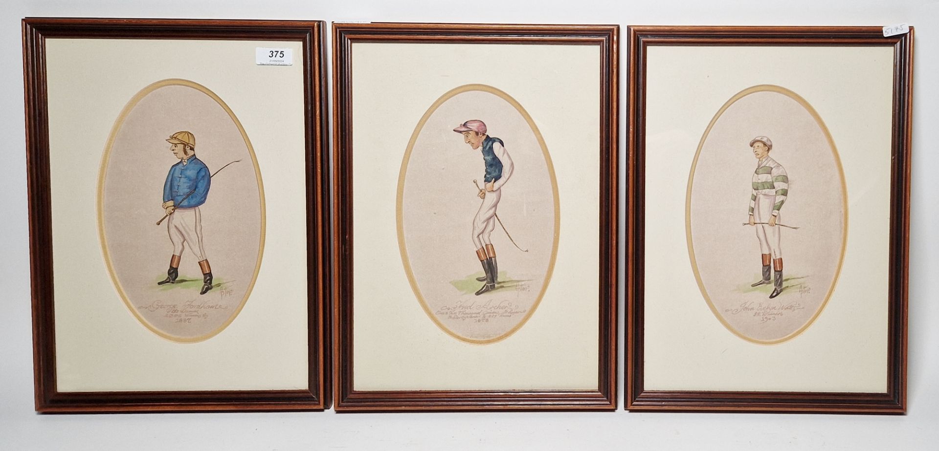 Astor (XIX/XX century)  Set of three watercolour drawings  Portraits of jockeys viz:- Fred Archer, - Image 5 of 10