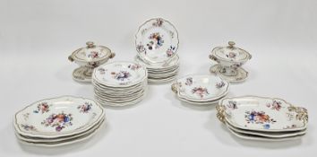 Staffordshire porcelain part dessert service, circa 1825, painted with bouquets of flowers within