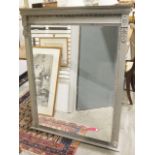 20th century silver painted overmantel mirror with bevelled edge, 119cm high x 94cm wide