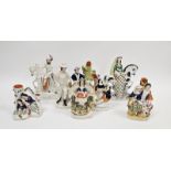 Collection of Victorian Staffordshire pottery flatback figures including two equestrian figures, one