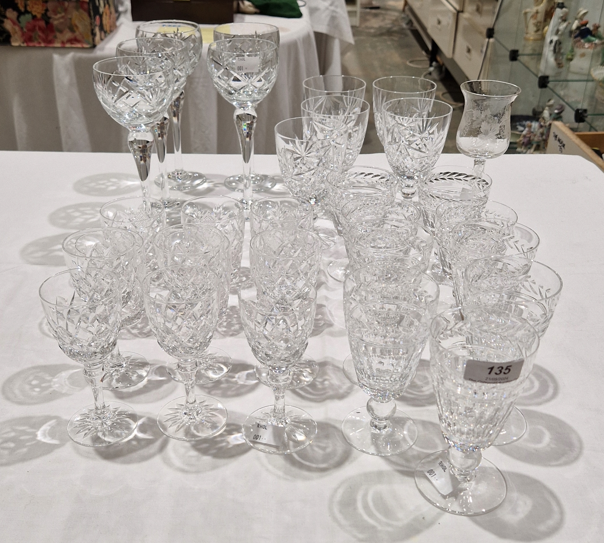 Assorted cut glass tablewares including nine Stuart laurel engraved panel cut wine glasses in sizes, - Image 3 of 3