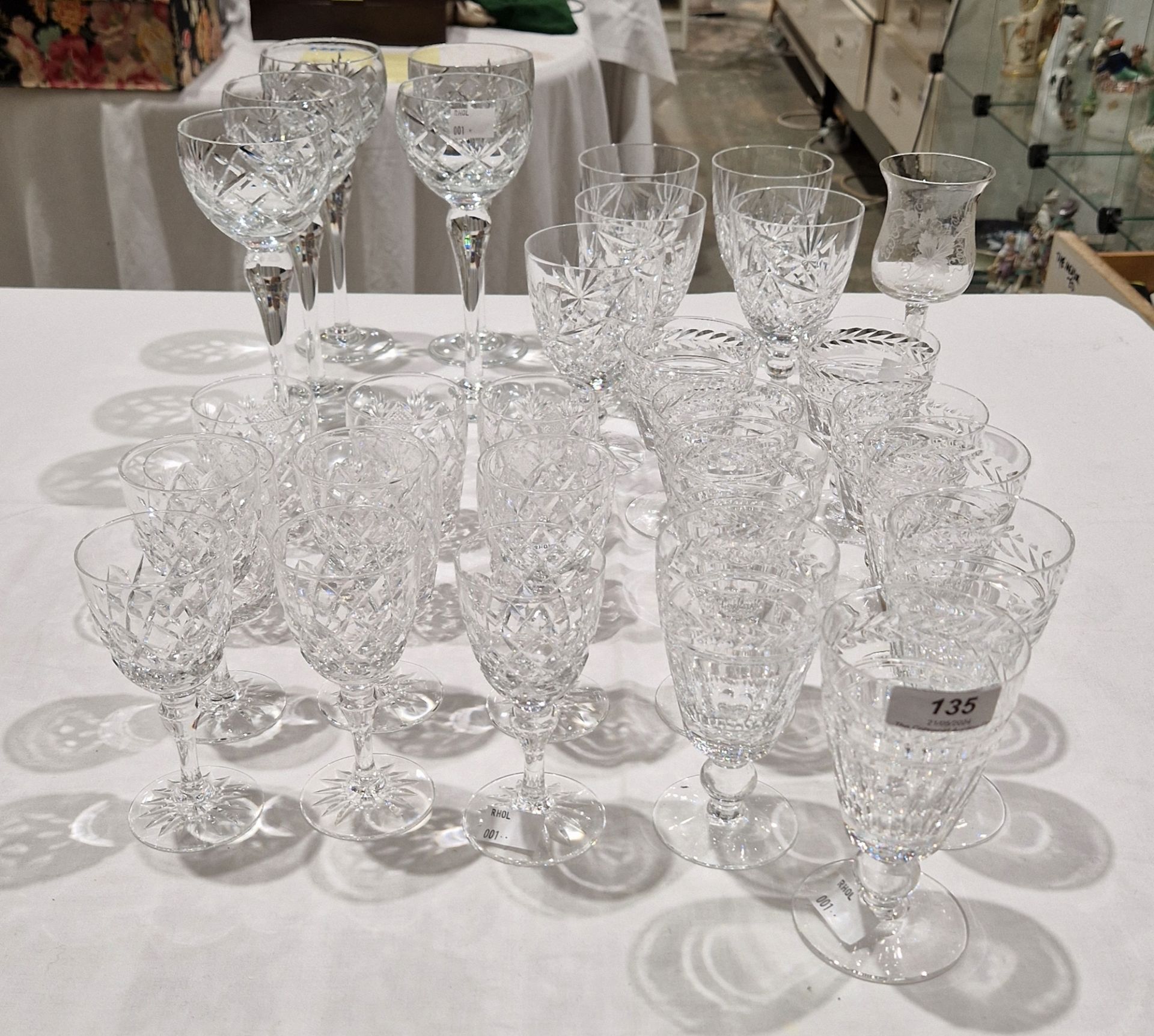 Assorted cut glass tablewares including nine Stuart laurel engraved panel cut wine glasses in sizes, - Image 3 of 3