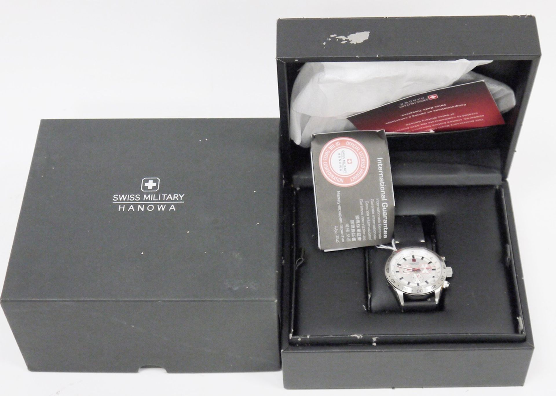 Swiss military Hanowa quartz gent's chronograph wristwatch, the silvered dial with baton hour