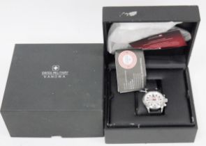 Swiss military Hanowa quartz gent's chronograph wristwatch, the silvered dial with baton hour