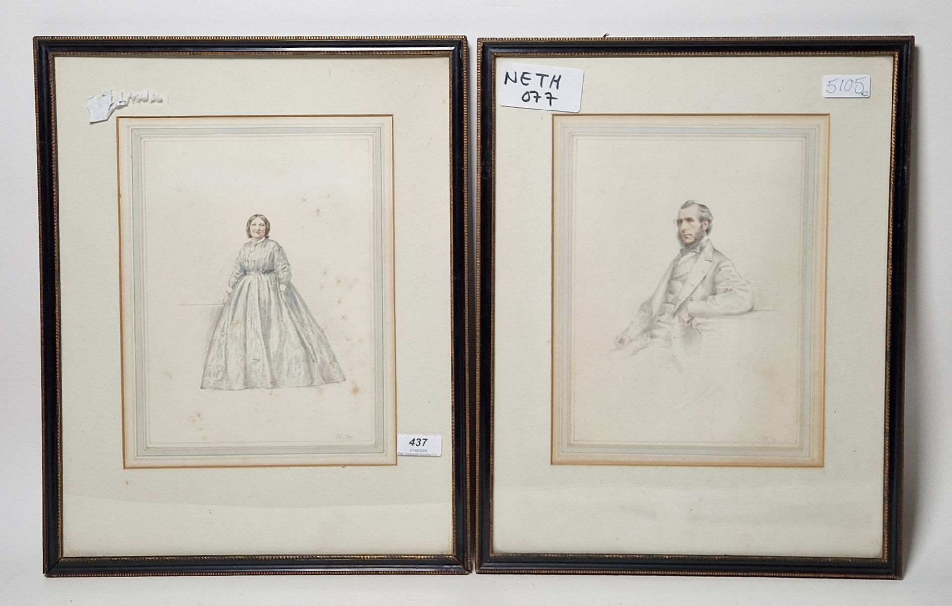 H. Jay Watercolour and pencil Pair, Portraits of a lady and gentleman, signed lower right, framed - Image 6 of 6