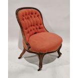 Victorian mahogany spoon back upholstered chair with button back, on front cabriole legs, on