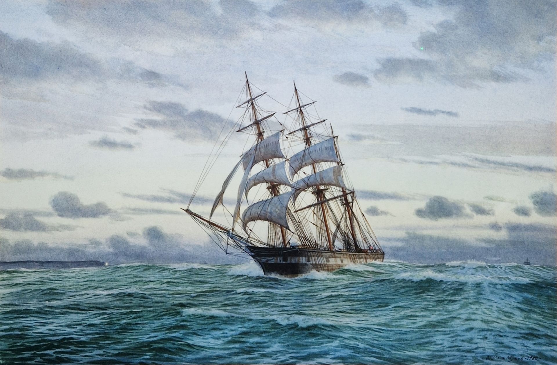 Mark Richard Myers (b.1945) Watercolour "Ocean Mail - Off Hartland Point in a Fair Wind Going