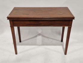 19th century mahogany rectangular folding side table, the moulded top above tapering square