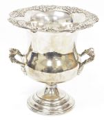 Large modern silver plated wine cooler in the form of a twin-handled urn, 24cm high