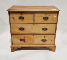 Early 20th century stripped pine chest of drawers, the moulded top above two short drawers and two
