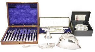 Early 20th century Connell of Cheapside hammered silver plated sugar caster and a selection of other