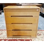 Mid century Stag 'C' range oak chest of four drawers, designed by John & Sylvia Reid (missing legs),