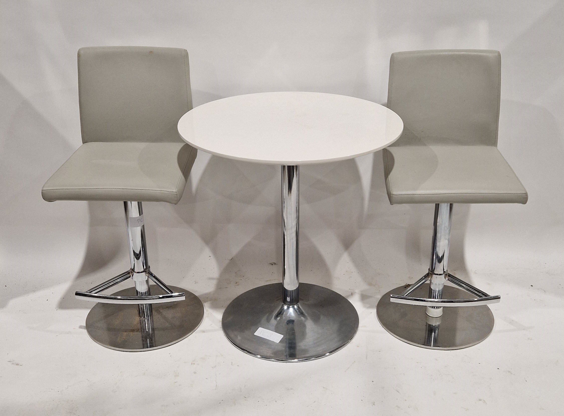 Modern breakfast table with white top on chromed pedestal base, labelled to underneath 'For - Image 2 of 2